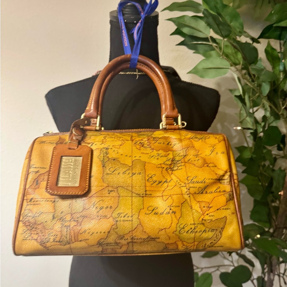 1999 Alviero Martini Tan and Brown Map Print Boston Bag - Picture 12 of 15